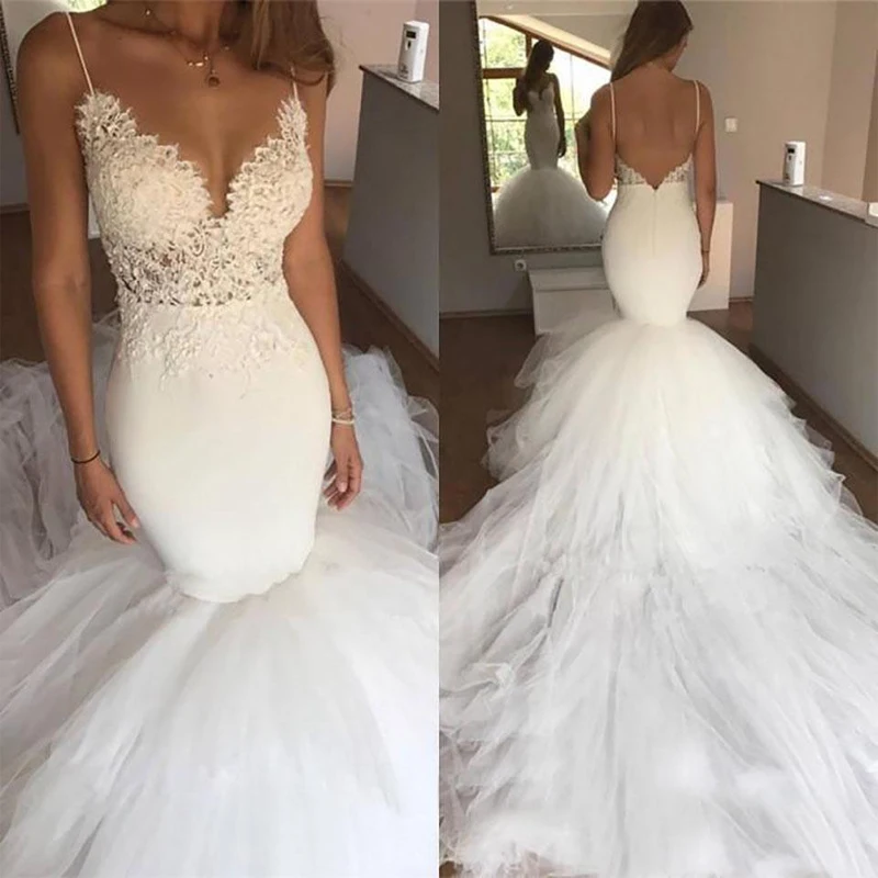 Spaghetti Straps Mermaid Wedding Dresses robe de mariee V-Neck Low Back Lace Tulle Wedding Dress Bridal Gowns vestidos de noiva
Spaghetti Straps Mermaid Wedding Dresses robe de mariee V-Neck Low Back Lace Tulle Wedding Dress Bridal Gowns vestidos de noiva