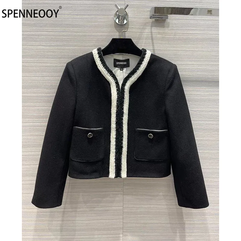 Женское Короткое шерстяное пальто SPENNEOOY, винтажная Черная куртка с длинным рукавом, верхняя одежда, осень 2021
Женское Короткое шерстяное пальто SPENNEOOY, винтажная Черная куртка с длинным рукавом, верхняя одежда, осень 2021