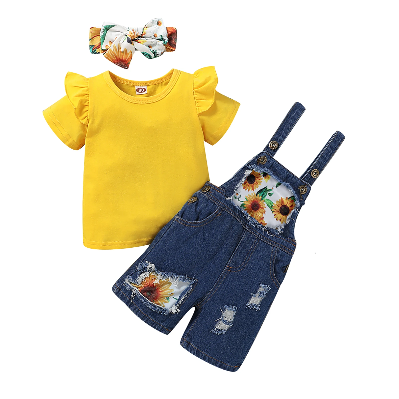 Baby Girls Clothes Sets Sunflowers Print Short Sleeve T Shirts Denim Overalls Shorts 1-4Years
Baby Girls Clothes Sets Sunflowers Print Short Sleeve T Shirts Denim Overalls Shorts 1-4Years