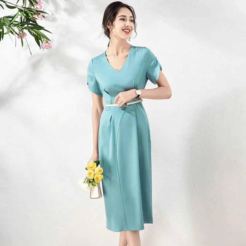 Belt Simple Basic Midi Dress Solid Deep Blue Office Ladies Dresses Elegant V Neck Short Sleeve Summer Split Dress Women 2021 New
Belt Simple Basic Midi Dress Solid Deep Blue Office Ladies Dresses Elegant V Neck Short Sleeve Summer Split Dress Women 2021 New