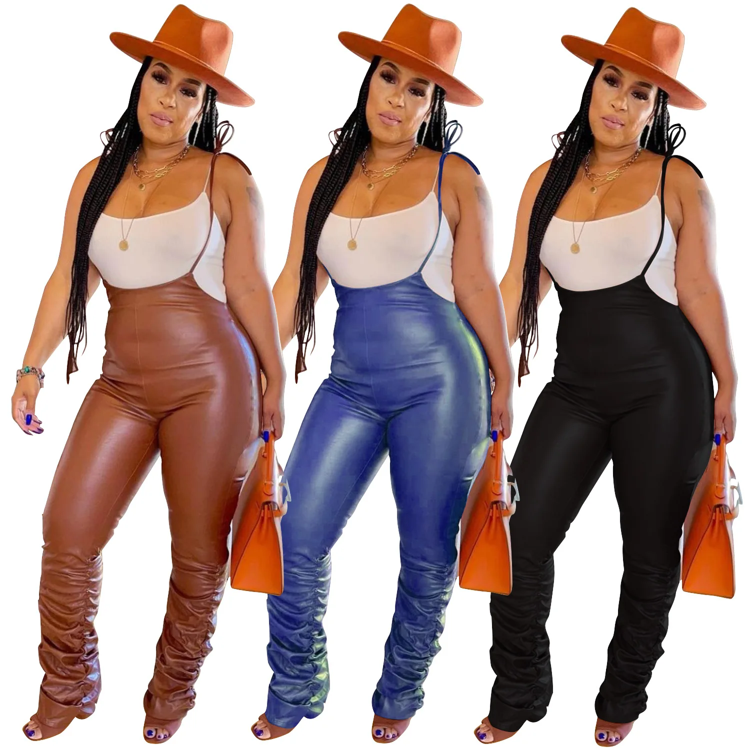 Sexy PU Leather Jumpsuit Strap Women Bodycon Pants Pleated Ruched Trousers Rompers Women Party Outfits Playsuit Stacked Trousers
Sexy PU Leather Jumpsuit Strap Women Bodycon Pants Pleated Ruched Trousers Rompers Women Party Outfits Playsuit Stacked Trousers