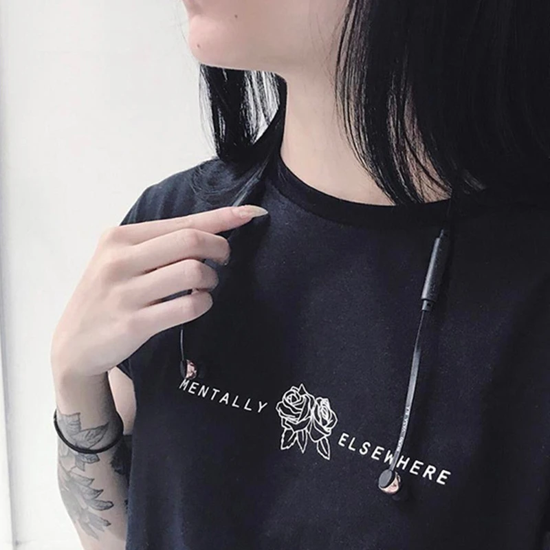 Mentally Elsewhere Rose Print Front of T-shirt for Women Summer Black Cotton Short Sleeve Casual Large Tees graphic shirt- J963
Mentally Elsewhere Rose Print Front of T-shirt for Women Summer Black Cotton Short Sleeve Casual Large Tees graphic shirt- J963