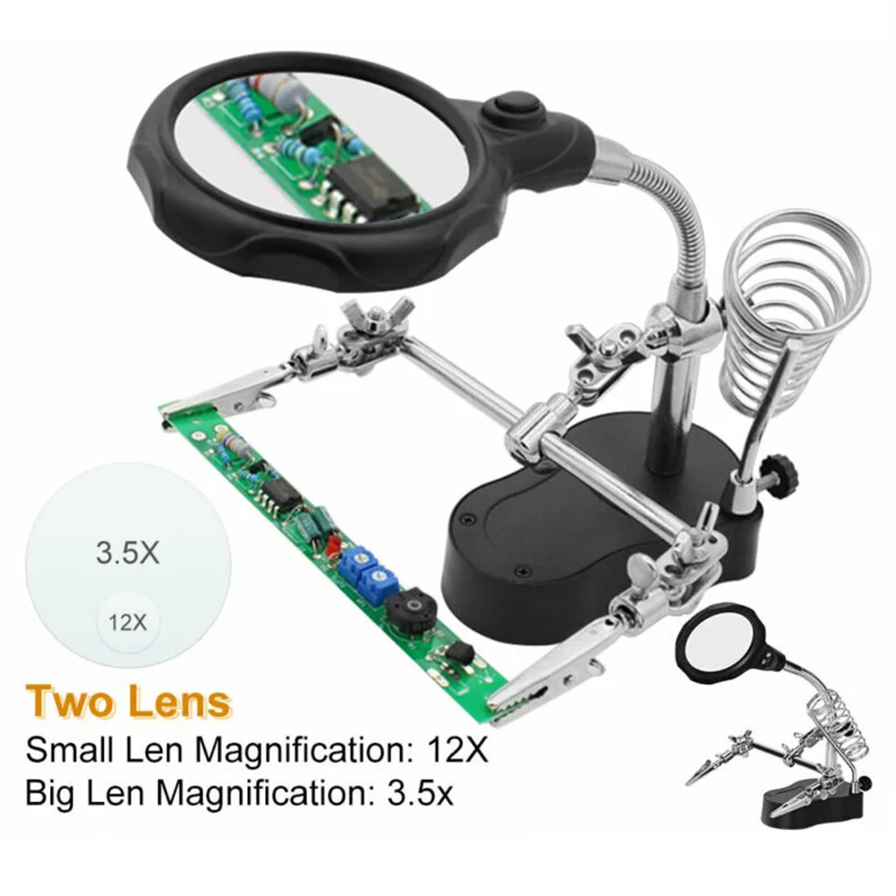 Soldering Iron Magnifier Third Hand Solder Soldering Iron Magnifier Two LED Lights Soldering Stand Holder Station Helping Tool
Soldering Iron Magnifier Third Hand Solder Soldering Iron Magnifier Two LED Lights Soldering Stand Holder Station Helping Tool