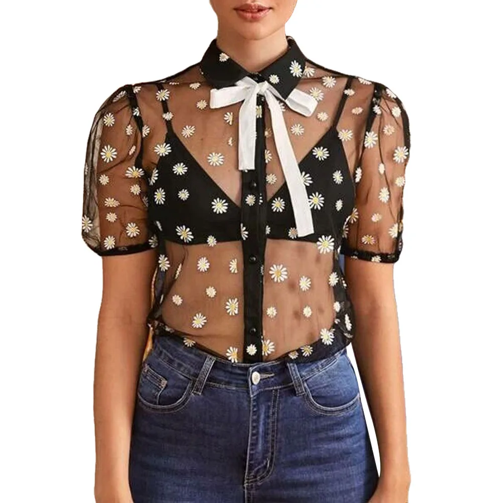 2020 Brand New Women Ladies Summer See Through Mesh Sheer Shirt Daisy Pritn Short Sleeve Blouse Shirt Summer
2020 Brand New Women Ladies Summer See Through Mesh Sheer Shirt Daisy Pritn Short Sleeve Blouse Shirt Summer