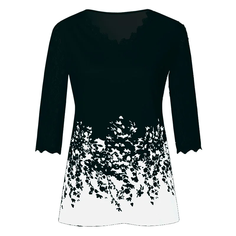 Temperament ladies spring and summer hot style fashion lace sleeves lace V-neck printed sleeve t-shirt
Temperament ladies spring and summer hot style fashion lace sleeves lace V-neck printed sleeve t-shirt