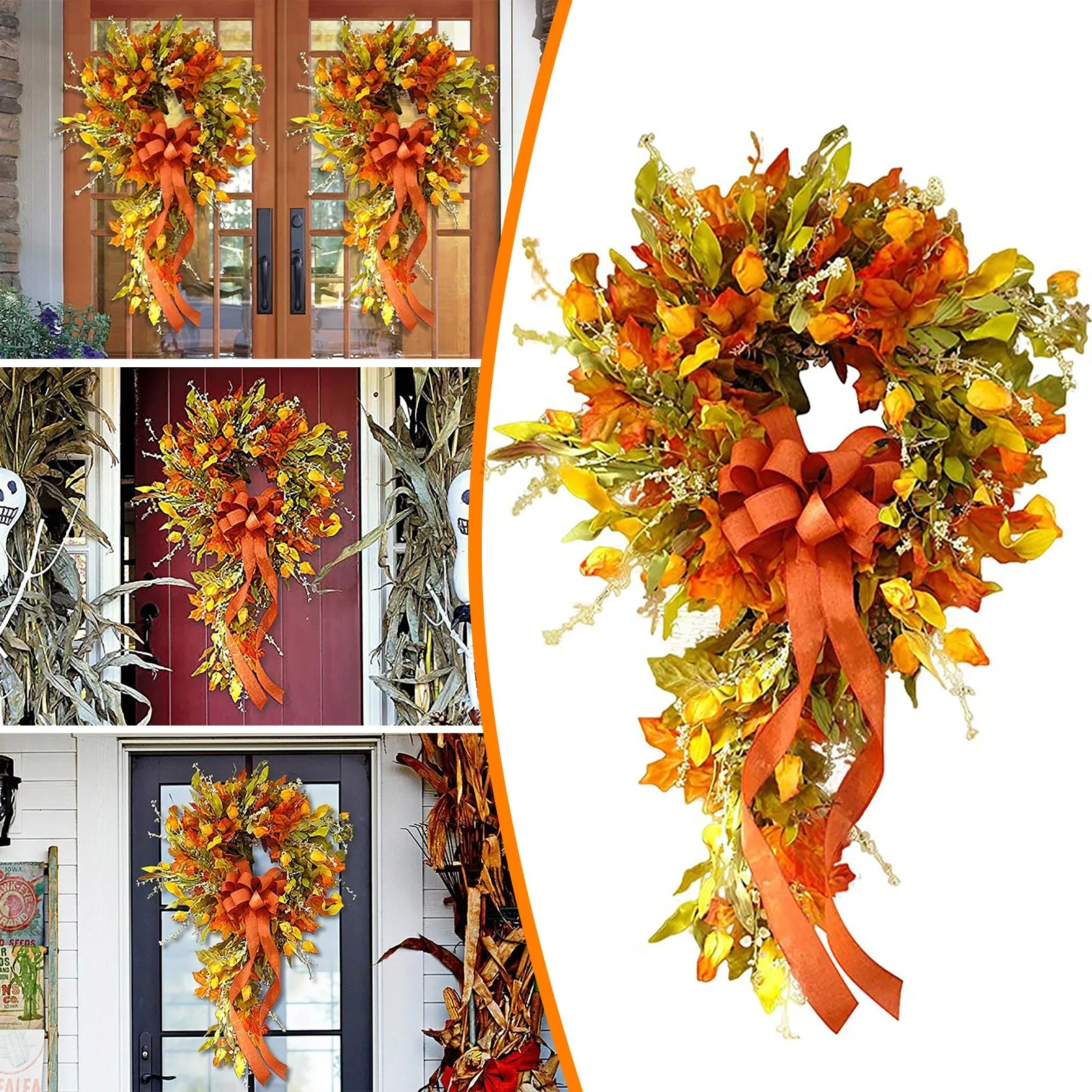 

Vintage Autumn Wreath Outside 9.8 Inches Artificial Maple Leaf Wreath Thanksgiving Halloween Home Decoration Wreath Door #92