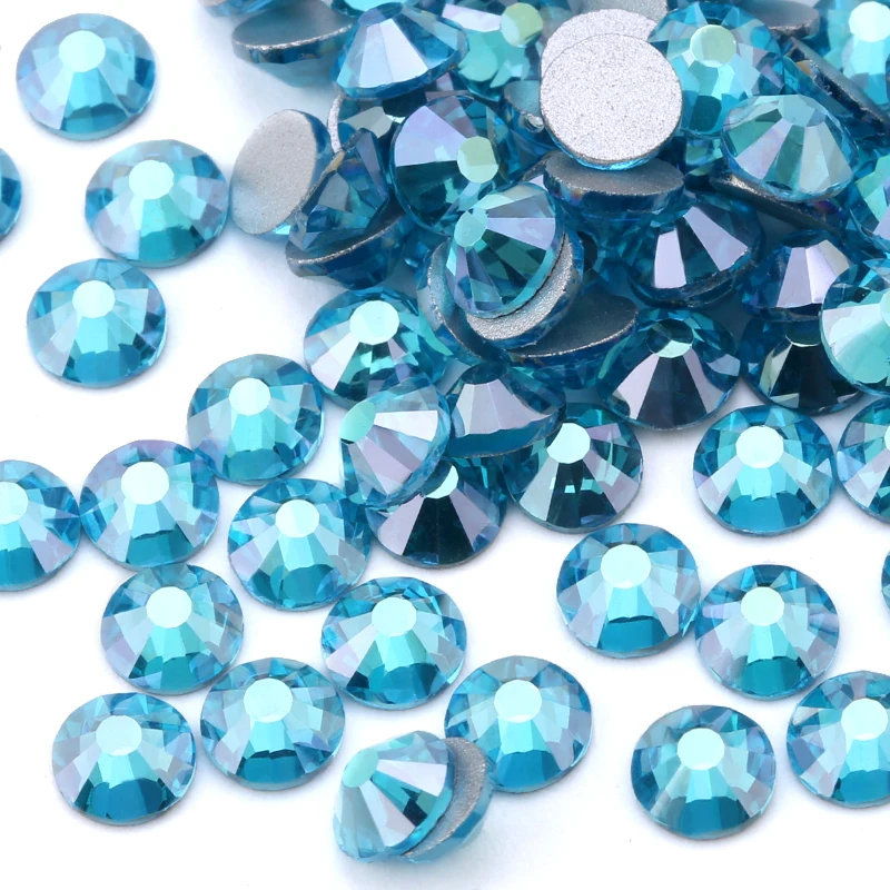 

QIAO Boutique Aquamarine AB Non hotfix Rhinestone Flatback Crystals DIY Glue On Glass Rhinestones