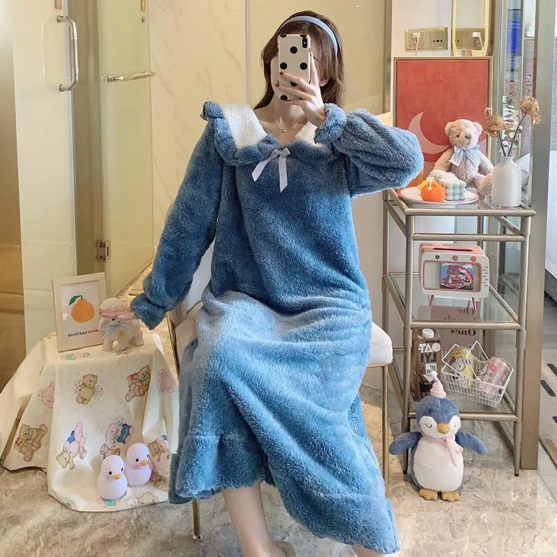 Nightdress for women, long winter, large size, fat mm, thick, lovely pajamas, loose home clothes
Nightdress for women, long winter, large size, fat mm, thick, lovely pajamas, loose home clothes