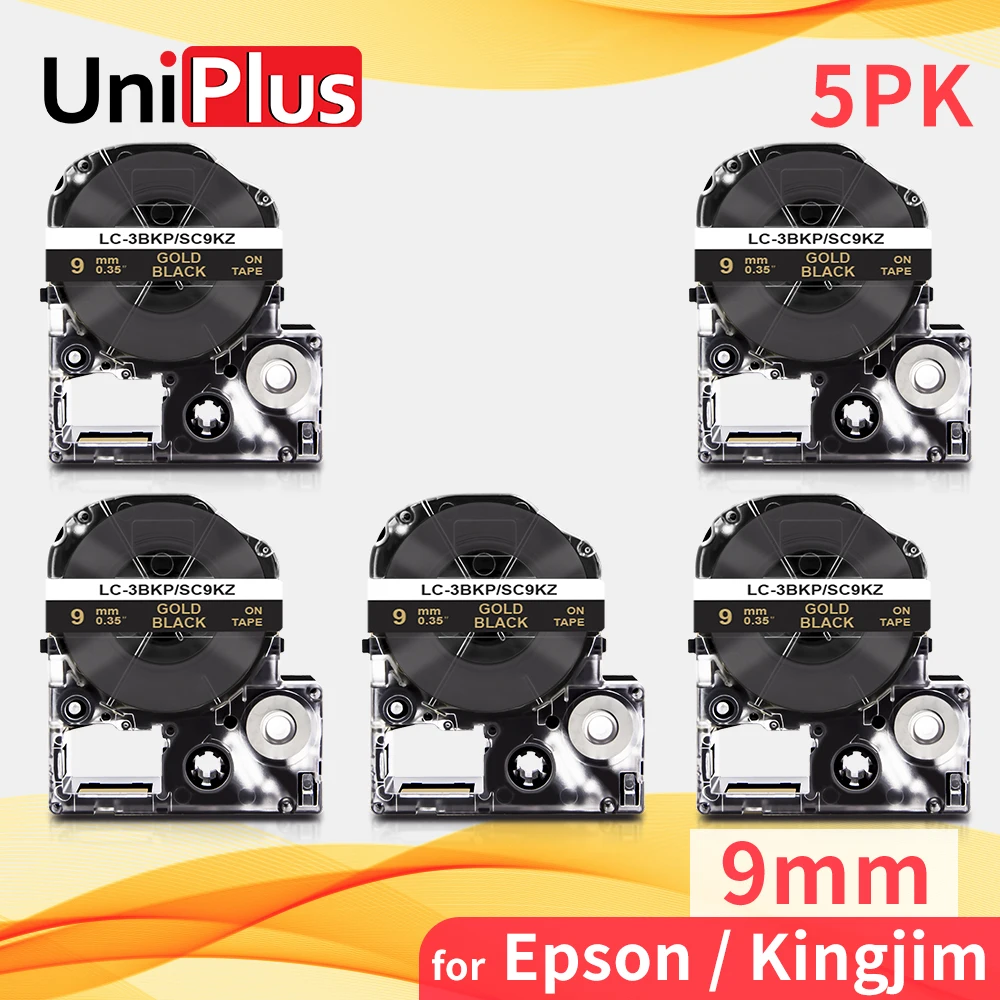 

UniPlus 3/8 "запечатанных лент для совместимая KingJim Epson 9 мм для ленточного картриджа SC9KZ золото на черном фоне для Epson принтер этикеток LW400 LW300