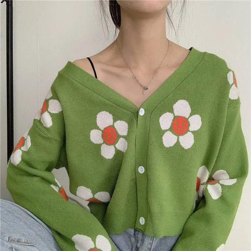 2021 New College Style Flower Knitted Cardigan Elegant Loose Thicked V-neck Sweaters Coat Women Jacket Crop Tops Sueter Mujer
2021 New College Style Flower Knitted Cardigan Elegant Loose Thicked V-neck Sweaters Coat Women Jacket Crop Tops Sueter Mujer