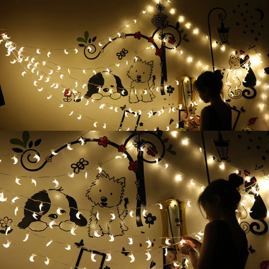 1.5M/3M/6M Moon shape LED String lights Holiday lighting Fairy Garland For Christmas Tree Wedding Party Ramadan Decoration
1.5M/3M/6M Moon shape LED String lights Holiday lighting Fairy Garland For Christmas Tree Wedding Party Ramadan Decoration
