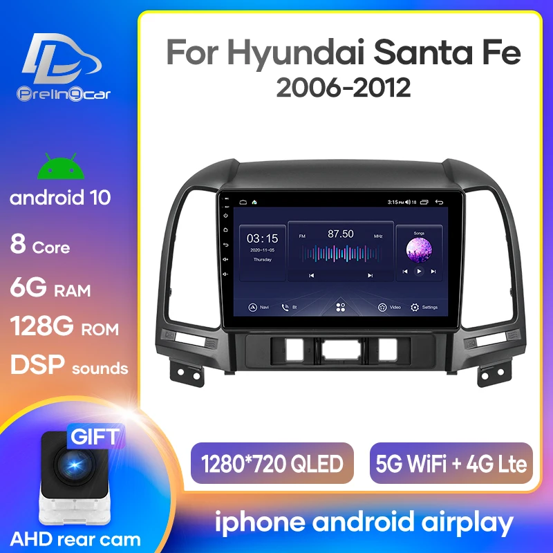 Prelingcar Android 10 0 для Hyundai Santa Fe 2 2006 2012 автомобильное радио мультимедийный видеоплеер
