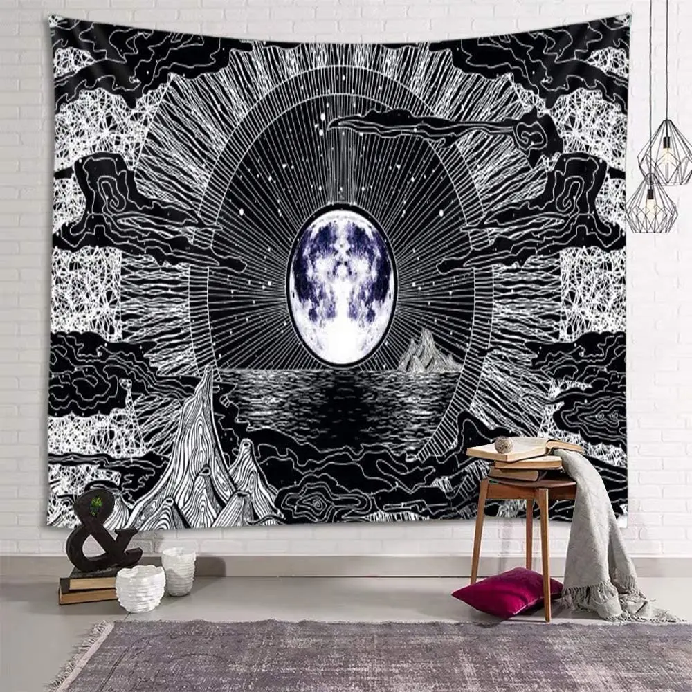 Moon and Star Psychedelic Black and White Tapestries Earth Cloud Sea Mountain Wall Hanging Art
Moon and Star Psychedelic Black and White Tapestries Earth Cloud Sea Mountain Wall Hanging Art
