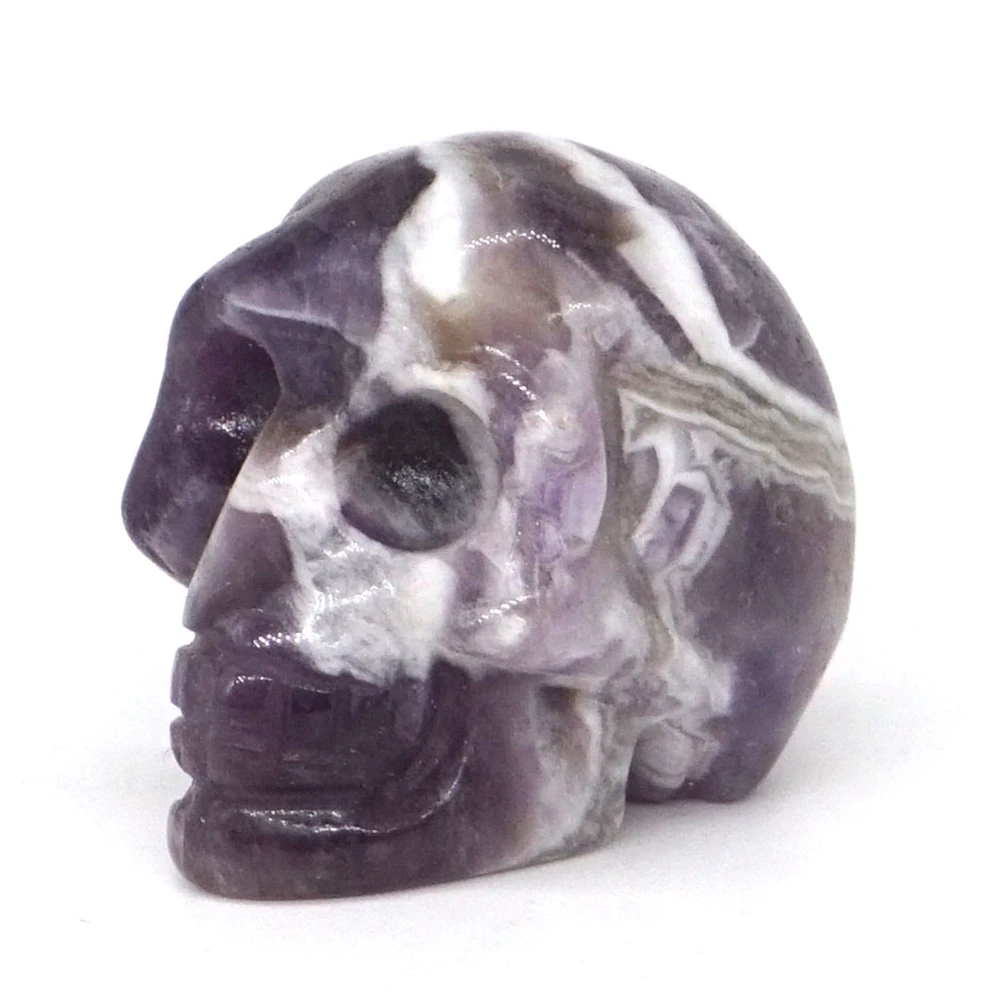 1.2" Skull Statue Natural Amethyst Crystal Carved Reiki Healing Quartz Stone Figurine Crafts Home Room Decoration Halloween Gift
1.2" Skull Statue Natural Amethyst Crystal Carved Reiki Healing Quartz Stone Figurine Crafts Home Room Decoration Halloween Gift