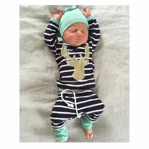 Baby Boy 3PCS Striped Clothing Sets Long Sleeve O Neck Tops + Pants + Hat 0-18M Newborn Infant Toddler Outfits Set
Baby Boy 3PCS Striped Clothing Sets Long Sleeve O Neck Tops + Pants + Hat 0-18M Newborn Infant Toddler Outfits Set