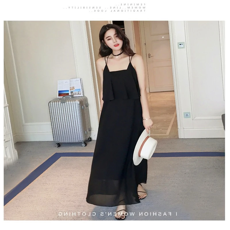 Summer new all - over halter women's dress long style thin false two dresses black
Summer new all - over halter women's dress long style thin false two dresses black