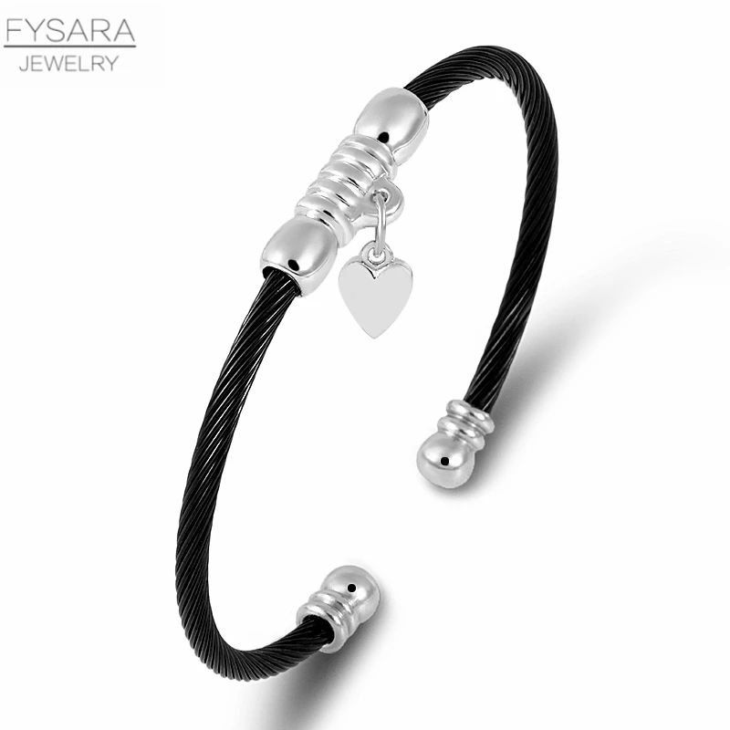 FYSARA Stainless Steel Cable Wire Thin Bracelets Bangles With Heart Charm Pulserias For Women Vintage Jewelry Gold | Украшения и