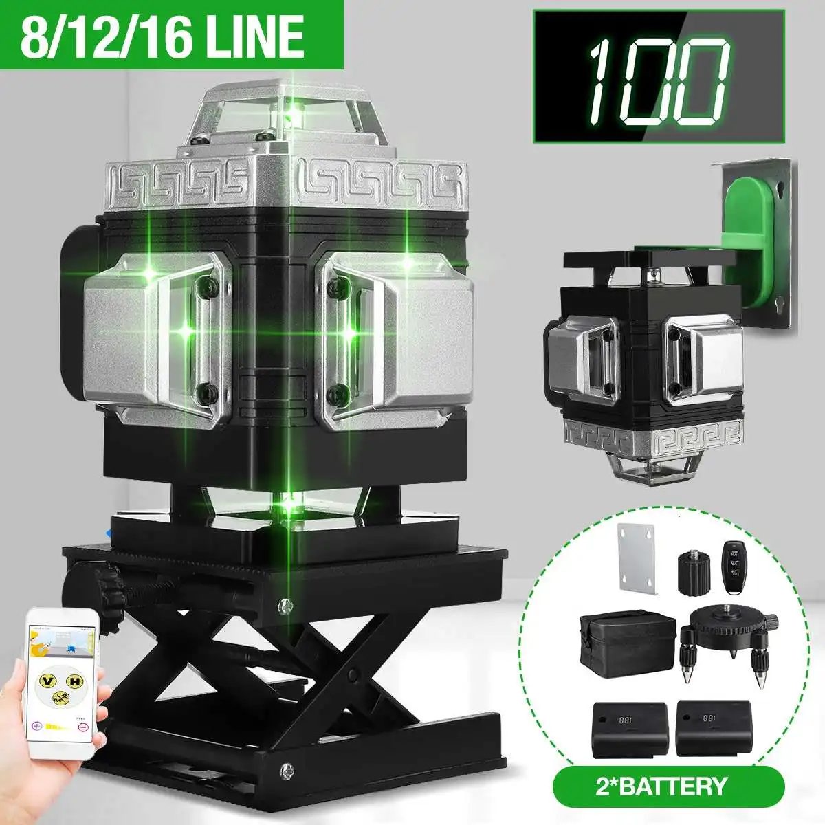 16 Line Green light 4D Auto Self-Leveling Laser Levels 360 Horizontal Adjustment Super Powerful Green Laser With 4800mAh Battery
16 Line Green light 4D Auto Self-Leveling Laser Levels 360 Horizontal Adjustment Super Powerful Green Laser With 4800mAh Battery