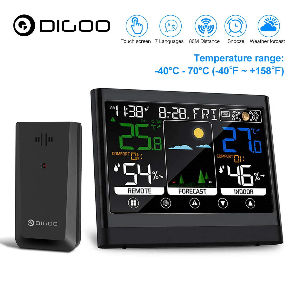 Digoo DG-TH8622 Беспроводной Метеостанция красочный Экран цифровой USB открытый гигрометр термометр погоды Сенсор часы
Digoo DG-TH8622 Беспроводной Метеостанция красочный Экран цифровой USB открытый гигрометр термометр погоды Сенсор часы