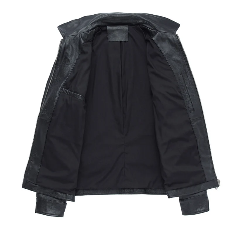 Nice Spring Autumn Mens Leather Jackets Turn Down Collar Men's Slim Fitting Blakc Moto Biker Coats 100% Real Leather Clothing 
Nice Spring Autumn Mens Leather Jackets Turn Down Collar Men's Slim Fitting Blakc Moto Biker Coats 100% Real Leather Clothing