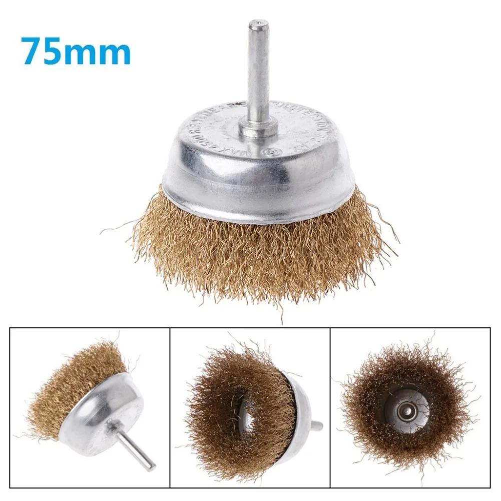 Wire Cup Brush 75mm Brass Coated Steel Wire 6mm Shank 4500 RPM For Drills Rust Paint Cleaning Deburring Remover Tool
Wire Cup Brush 75mm Brass Coated Steel Wire 6mm Shank 4500 RPM For Drills Rust Paint Cleaning Deburring Remover Tool
