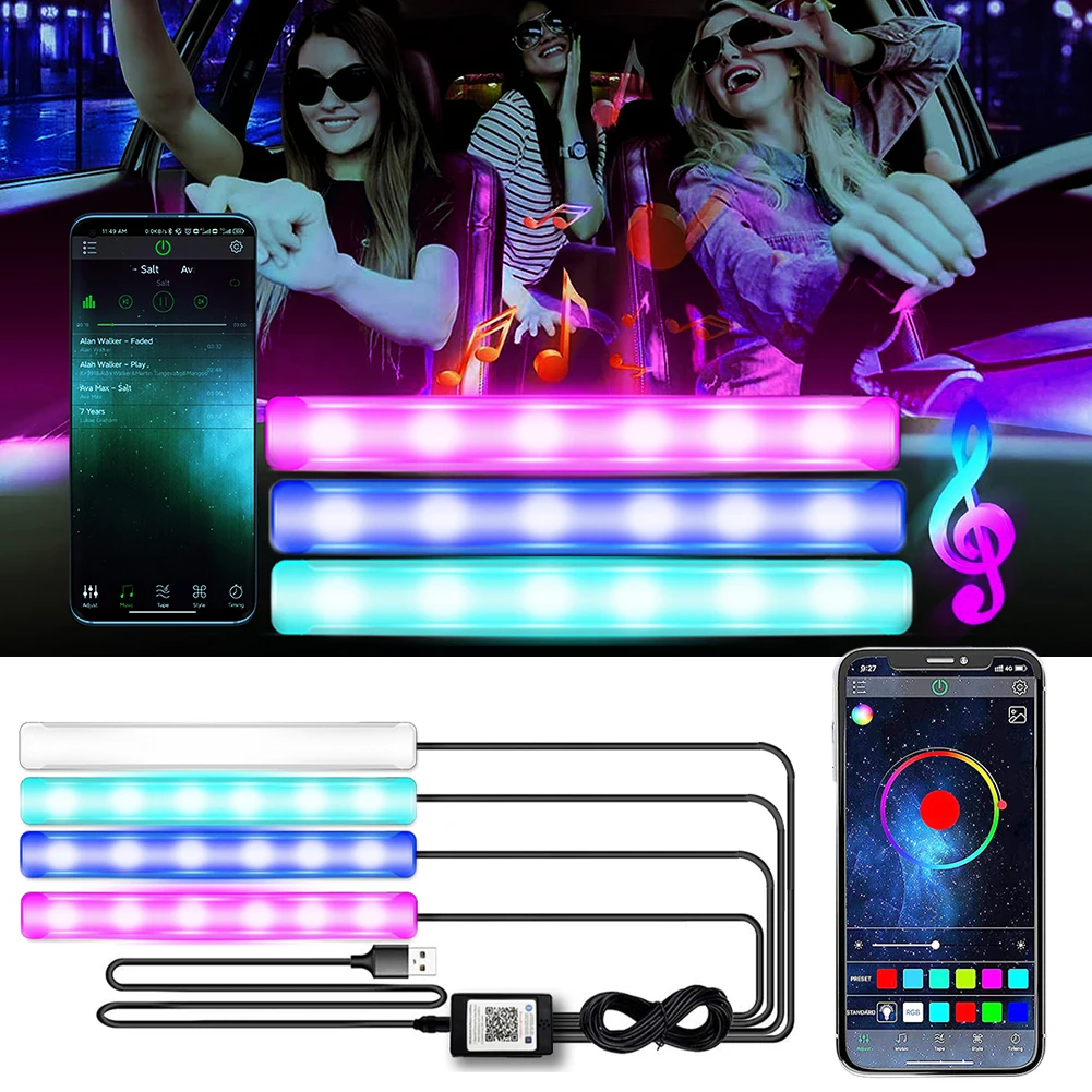 Universal Car Atmosphere Light 4 In 1 USB Car Interior Ambient Light APP Control RGB Music Sync Colorful LED Strip Light for Car
Universal Car Atmosphere Light 4 In 1 USB Car Interior Ambient Light APP Control RGB Music Sync Colorful LED Strip Light for Car