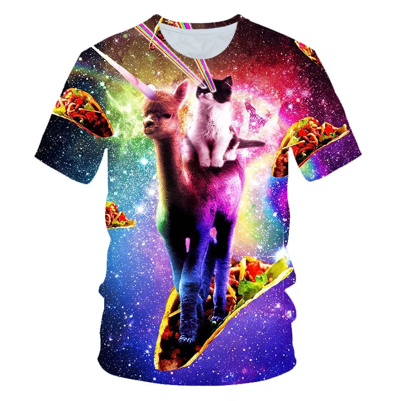 

2020 New Galaxy Space 3D T Shirt Lovely Kitten Cat Eat Taco Pizza Funny Tops Tee Short Sleeve Summer Shirts Drop shipping