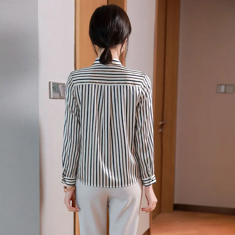 Heavyweight Mulberry Silk Shirt Office Lady Blouse Long Sleeve Striped Satin Tops Female
Heavyweight Mulberry Silk Shirt Office Lady Blouse Long Sleeve Striped Satin Tops Female