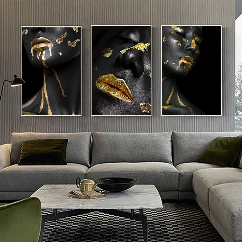 Modern Black Women with Golden Foil Canvas Picture African Art Posters Print Cuadro for Living Room Home Wall Decor Paintings
Modern Black Women with Golden Foil Canvas Picture African Art Posters Print Cuadro for Living Room Home Wall Decor Paintings