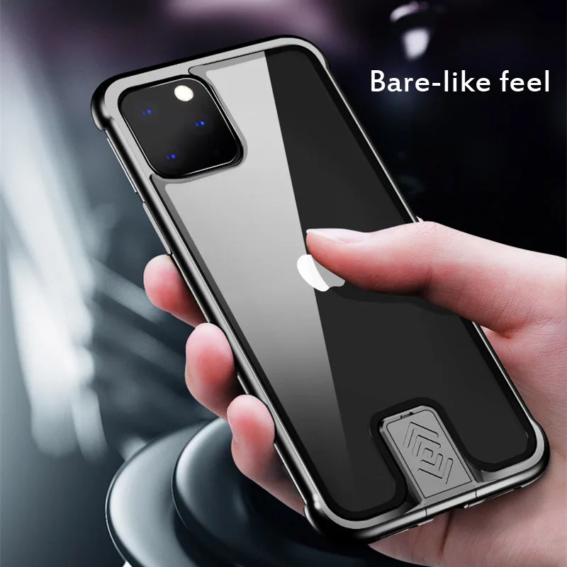 Роскошный чехол без рамки для iPhone 11 Pro Max металлический + стеклянный с нажимом 7 8Plus