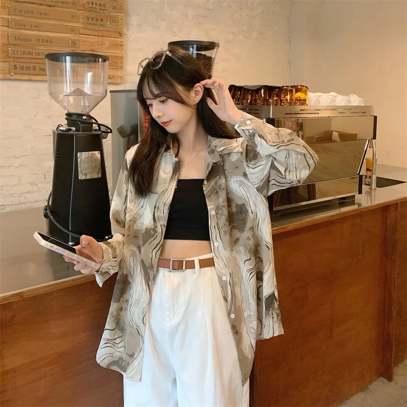 2021 Retro Hong Kong Style Blooming Chic Women's Ink Painting Shirt Chiffon Blouses for Women Spring and Summer Design Sense 
2021 Retro Hong Kong Style Blooming Chic Women's Ink Painting Shirt Chiffon Blouses for Women Spring and Summer Design Sense