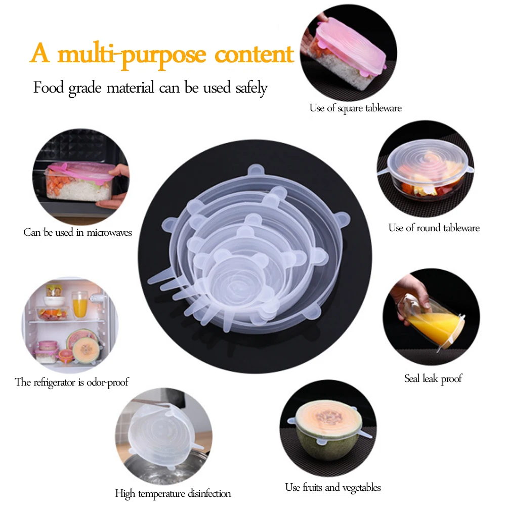 6 Pcs/set Silicone Fresh-keeping Cover Food Sealing Cover Zero Waste Kitchen Accessories Reusable Protective Film Container
6 Pcs/set Silicone Fresh-keeping Cover Food Sealing Cover Zero Waste Kitchen Accessories Reusable Protective Film Container