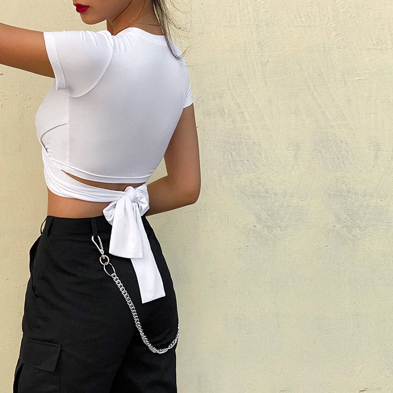 Euro American style 2021 summer new women's round neck short sleeve bandage slim fit short open navel T-shirt
Euro American style 2021 summer new women's round neck short sleeve bandage slim fit short open navel T-shirt