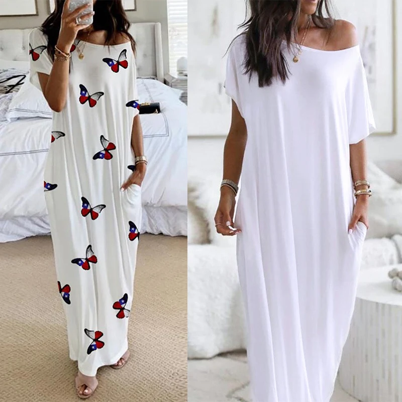 Women Dresses Loose Off Shoulder Short Sleeve Long Dress Elegant Female Spring Summer Dress
Women Dresses Loose Off Shoulder Short Sleeve Long Dress Elegant Female Spring Summer Dress