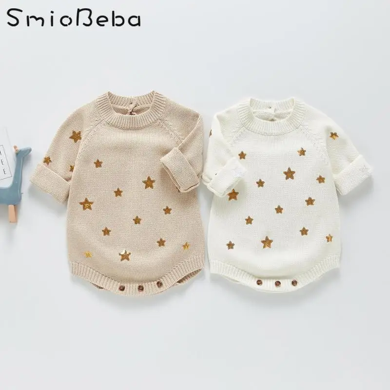 Spring And Autumn Girls' Wool Woven Khaki Baby Rompers Kintted Long Sleeve Embroidered Star One-piece Bodysuits Korean Jumpsuits
Spring And Autumn Girls' Wool Woven Khaki Baby Rompers Kintted Long Sleeve Embroidered Star One-piece Bodysuits Korean Jumpsuits