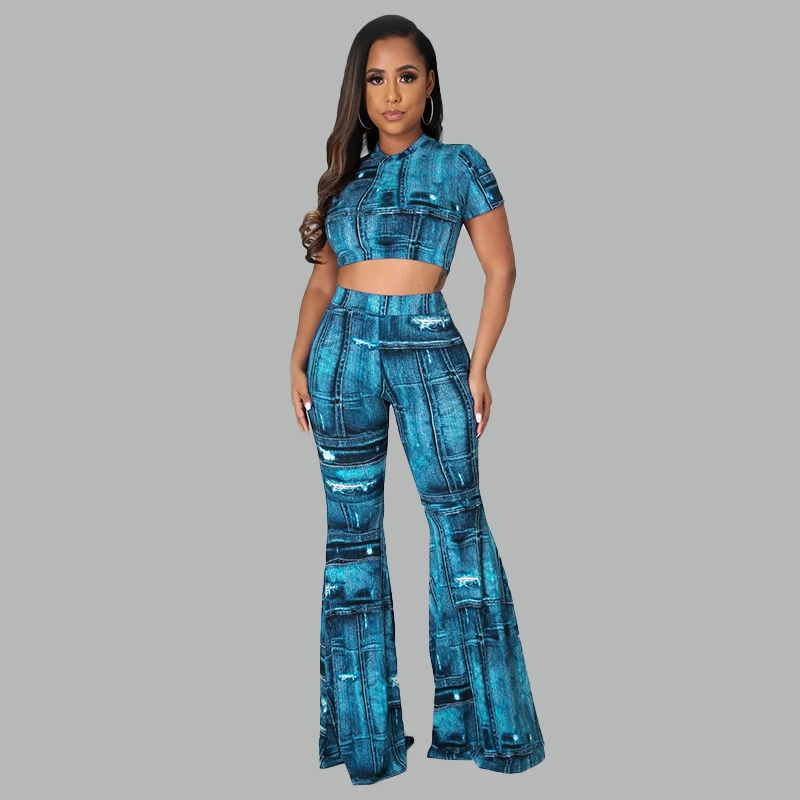 

Trend Hot Design Sexy Women's Wear Characteristic Cowboy Print Fashion Leisure OL Two-piece Set 022