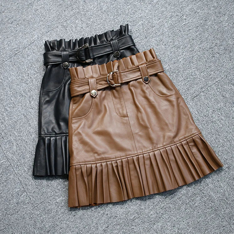 2021 Fashion Autumn Women High-rise leather Skirts High quality Genuine leather Belt Ruffles Skirts B289
2021 Fashion Autumn Women High-rise leather Skirts High quality Genuine leather Belt Ruffles Skirts B289