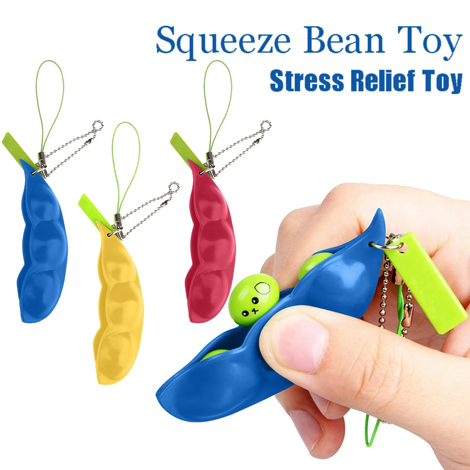 

10PCS New Unlimited Pinch Squeeze Peanut Meat Soybean Squeeze Decompress Relieve Boredom and Vent Small Keychain Stress Fidget