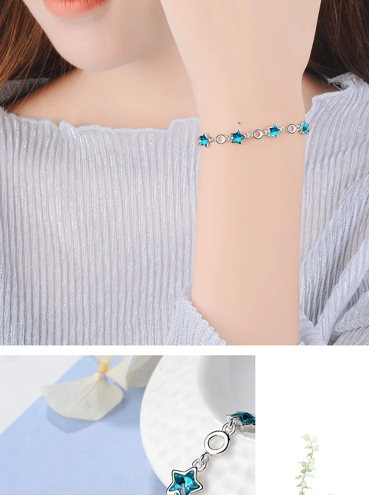 New Arrival Fashion Atmosphere Flash 925 Sterling Silver Jewelry Blue Five-pointed Star Crystal Sweet Bracelets 
New Arrival Fashion Atmosphere Flash 925 Sterling Silver Jewelry Blue Five-pointed Star Crystal Sweet Bracelets