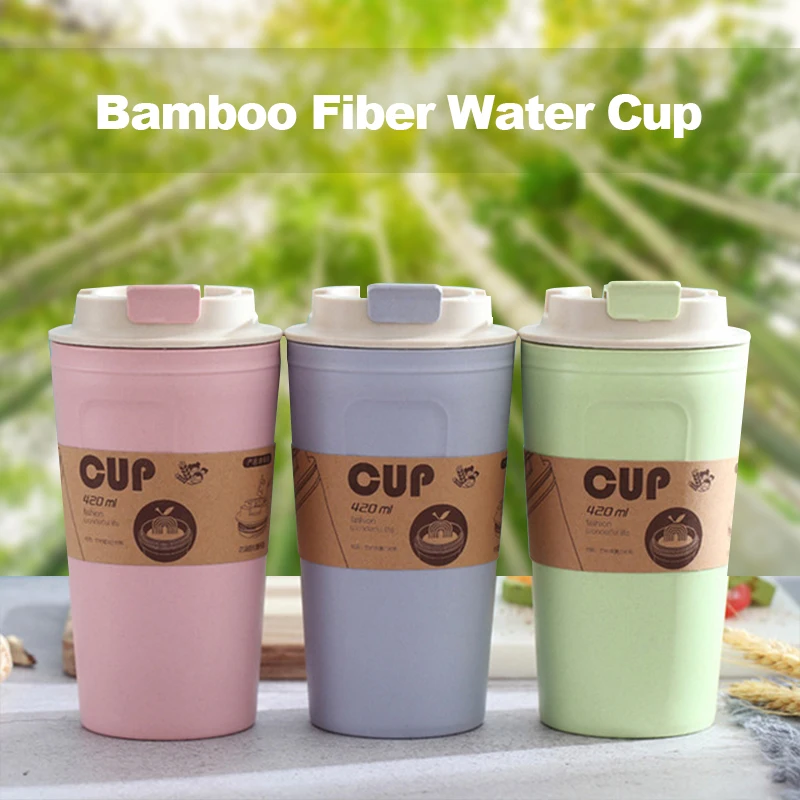 

Портативные кофейные чашки из бамбукового волокна 420 мл, экологически чистые Нескользящие однотонные дорожные автомобильные кружки, полез...