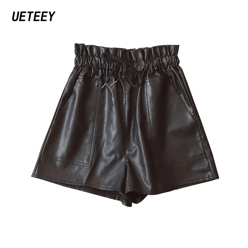 Женские осенние короткие шорты Za, черные мотоциклетные шорты из искусственной кожи с высокой талией и эластичным поясом, 2020 
Женские осенние короткие шорты Za, черные мотоциклетные шорты из искусственной кожи с высокой талией и эластичным поясом, 2020