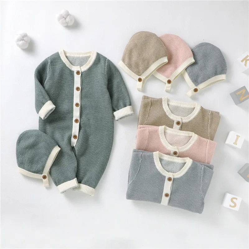 Baby Jumpsuits Clothes Fashion Toddler Solid Knitted Newborn Infant Boys Girls Button Rompers Jumpsuits One-Piece Hat Outfits
Baby Jumpsuits Clothes Fashion Toddler Solid Knitted Newborn Infant Boys Girls Button Rompers Jumpsuits One-Piece Hat Outfits