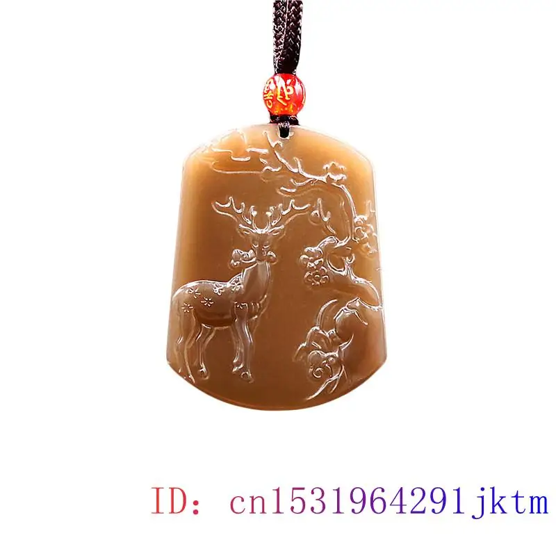 

Brown Jade Deer Pendant Amulet Women Gifts Jadeite Jewelry Fashion Carved Natural Charm Chinese Necklace Gemstone