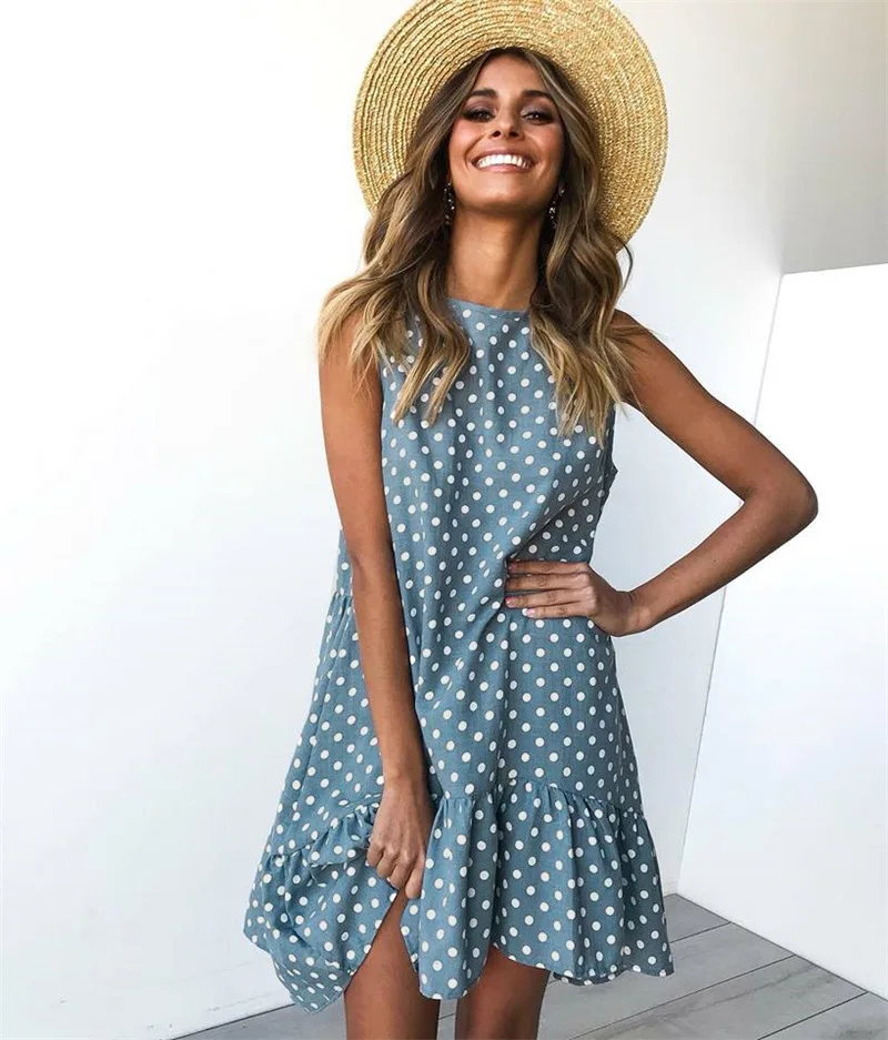 Summer Chiffon Dress 2021 Bohemian Beach Dress Fashion Sleeveless Round Neck Polka Dot A-shaped Casual Dress
Summer Chiffon Dress 2021 Bohemian Beach Dress Fashion Sleeveless Round Neck Polka Dot A-shaped Casual Dress