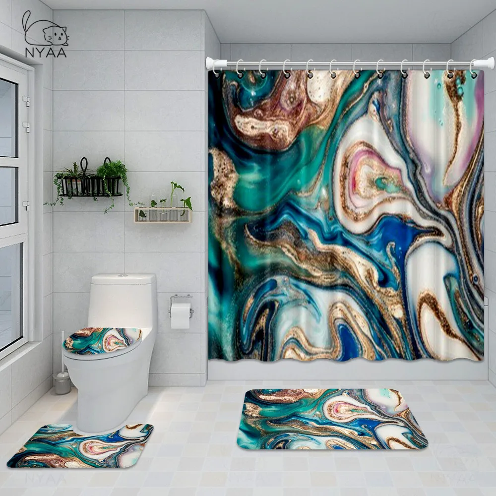Liquid Golden Marble Ink Texture Print 4Pcs Set Luxurious Durable Waterproof Bath Curtain Toilet Cover Mat Non Slip Rug Fabric
Liquid Golden Marble Ink Texture Print 4Pcs Set Luxurious Durable Waterproof Bath Curtain Toilet Cover Mat Non Slip Rug Fabric