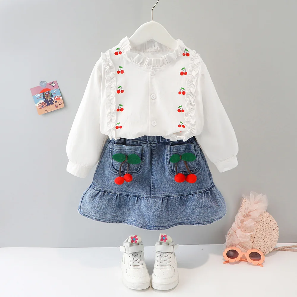 Spring Clothes for Girls Pure White Lace Long Sleeve Shirt Trousers Skirt Suit 2PCS Toddler Girl Outfits Cute Cherry Style 
Spring Clothes for Girls Pure White Lace Long Sleeve Shirt Trousers Skirt Suit 2PCS Toddler Girl Outfits Cute Cherry Style