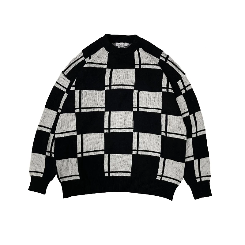Harajuku Style Knitted Sweater Coat Black White Checkerboard Jacquard Loose Retro Men and Women Sweater Oversized Outerwear Top
Harajuku Style Knitted Sweater Coat Black White Checkerboard Jacquard Loose Retro Men and Women Sweater Oversized Outerwear Top