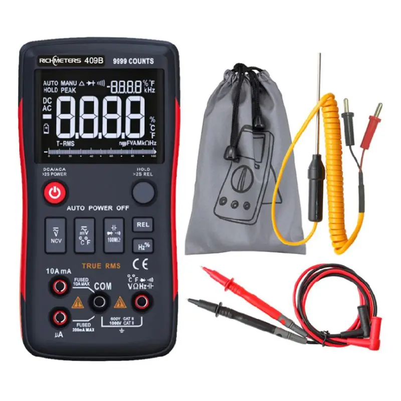RM409B Digital Multimeter Button 9999 Counts Accuracy Measuring With Analog Bar Graph AC DC Voltage Ammeter Current Ohm Manual
RM409B Digital Multimeter Button 9999 Counts Accuracy Measuring With Analog Bar Graph AC DC Voltage Ammeter Current Ohm Manual