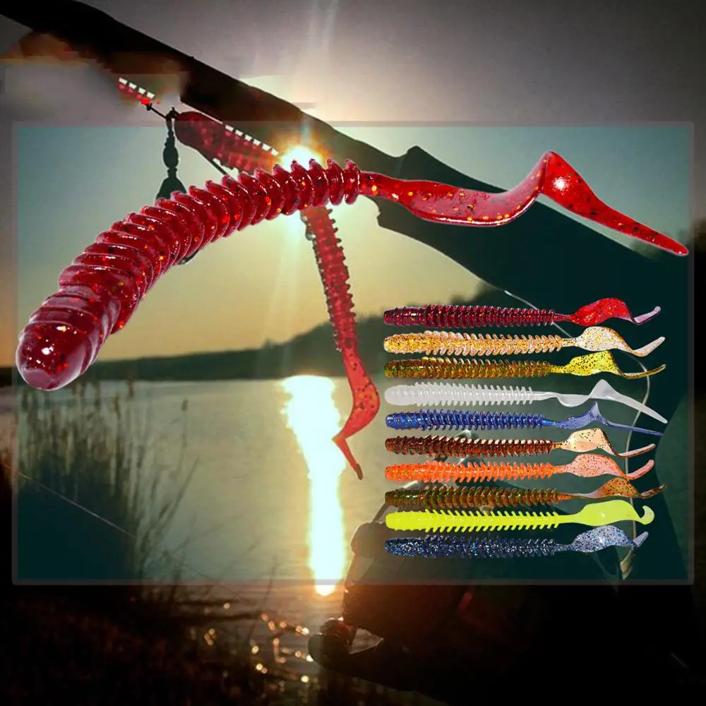 

8Pcs/lot Jig Worm Fishing Silicone Soft Lures 105mm 3.2g shrimp odor Long Tail Artificial Rubber soft Bait Bass pesca Tackle