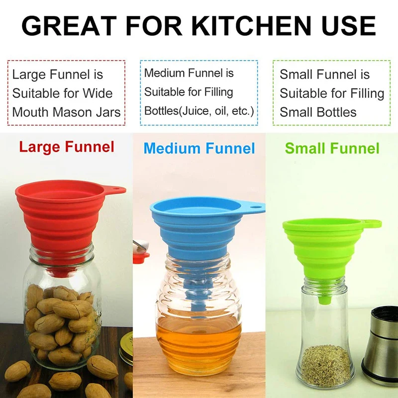 Large wide mouth silica gel funnel liquid separation mini folding small funnel sub packaging telescopic plastic oil funnel
Large wide mouth silica gel funnel liquid separation mini folding small funnel sub packaging telescopic plastic oil funnel